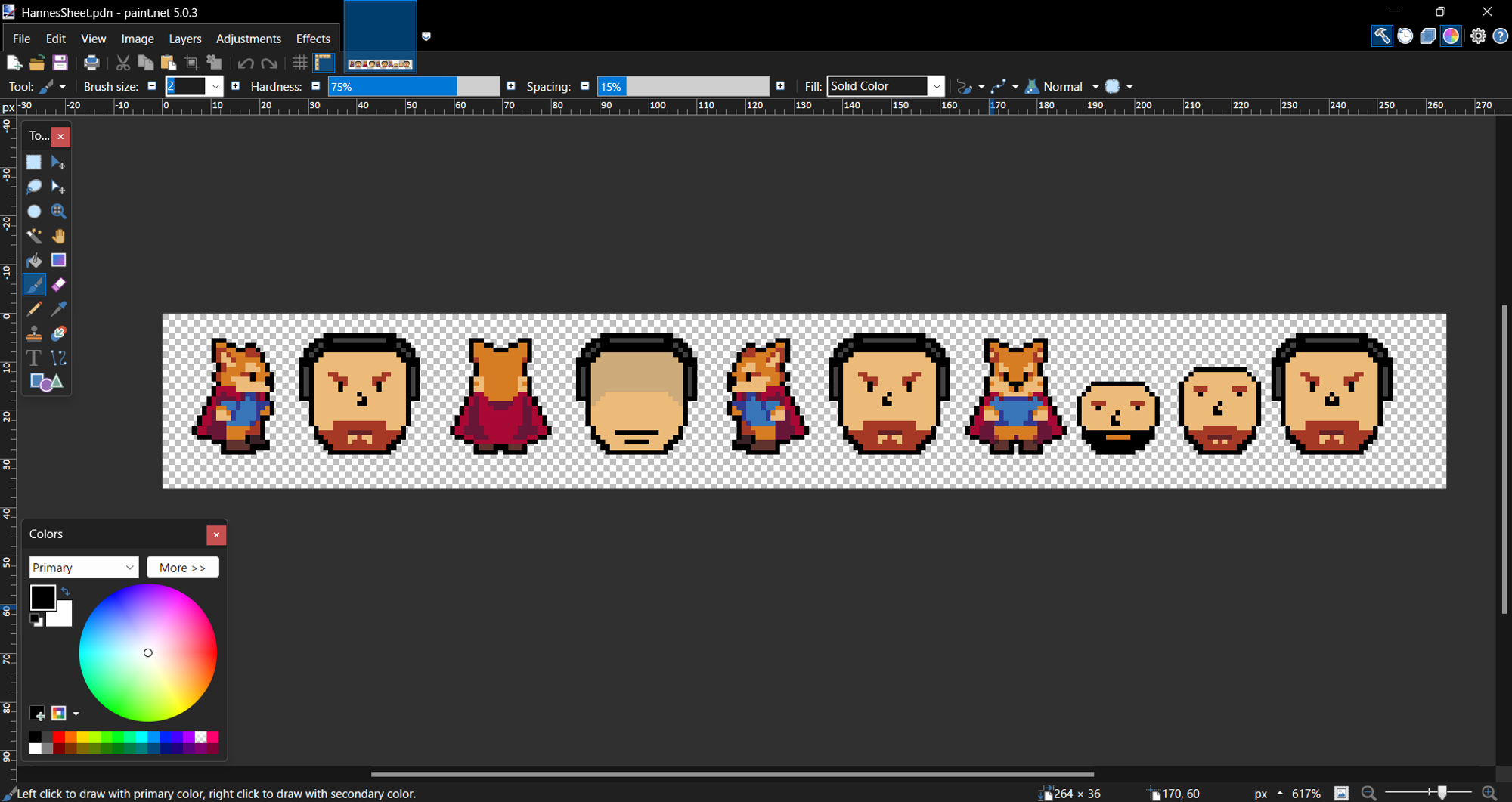 Character sprite sheet in paint.net.